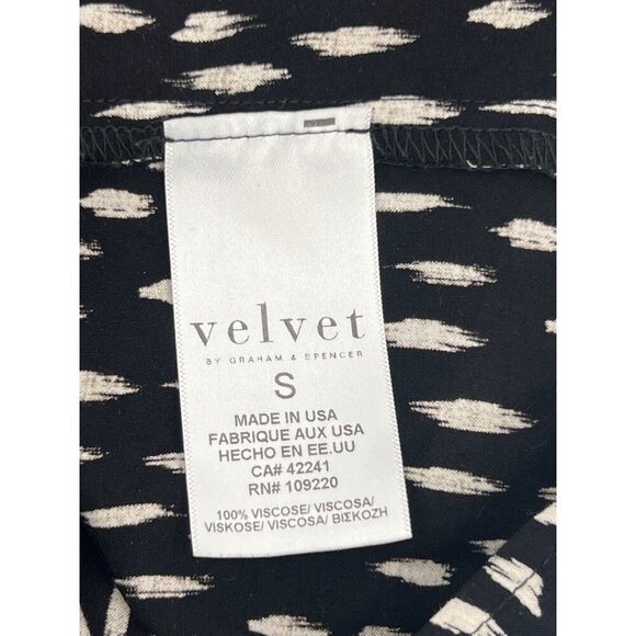 Velvet By Graham & Spencer Small Black White Patterned Blouse V-Neck Long Sleeve - Picture 3 of 9